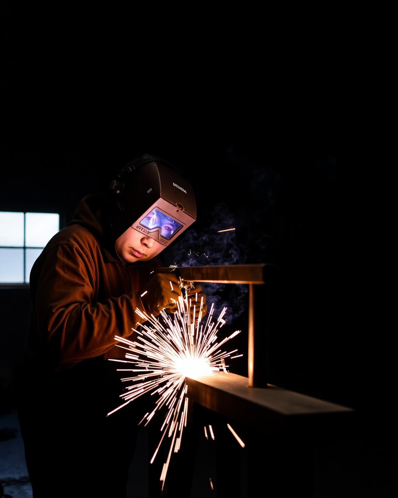 Fabricator welding an aluminium handrail in the Shepherds workshop